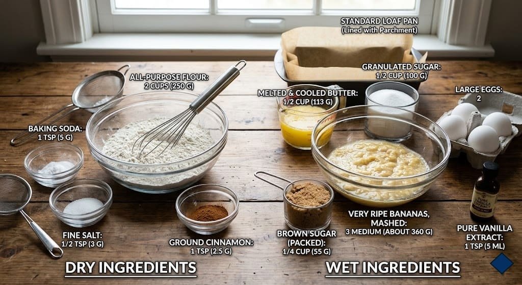 Banana Bread Recipe – Soft, Moist, and Foolproof for Home Bakers 2 Banana Bread Recipe – Ingredients