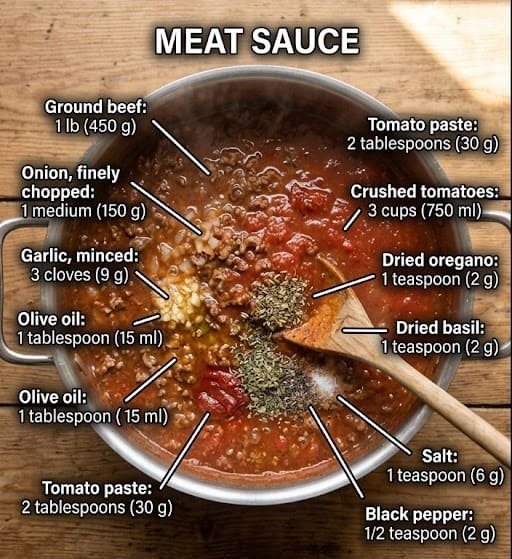 Lasagna Recipe (Easy & Cheesy) – Classic Homemade Lasagna for Perfect Family Dinners 2 Lasagna Recipe (Easy & Cheesy) – Meat Sauce